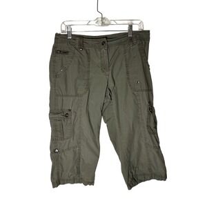 Dalia Collection Petite Cargo Capris Olive Green Cropped Pants Women's 8P